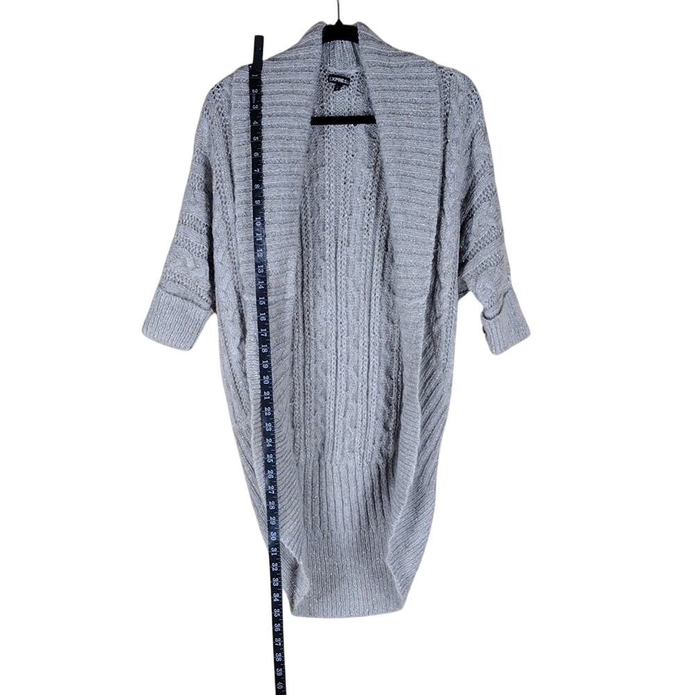 Express Cardigan Women’s Medium Silver Metallic Knit Stretch Cozy Casual Sweater - Picture 3 of 9